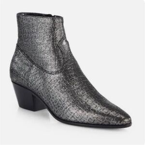 Saint Laurent Wyatt Silver Crocodile Embossed Ankle Boots 36.5 US 6.5